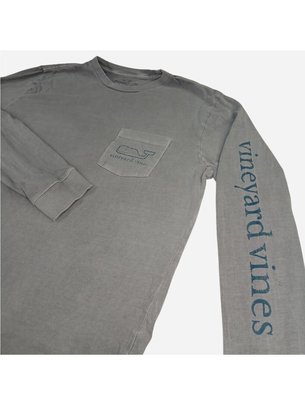 Vineyard Vines Shirt Mens S Small Gray Long Sleeve Pocket Tee Graphic Cotton